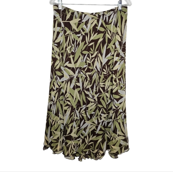 Briggs New York Green Leaf Pattern Sheer Overlay with Ruffled Hem Skirt Size 12 - Picture 7 of 7